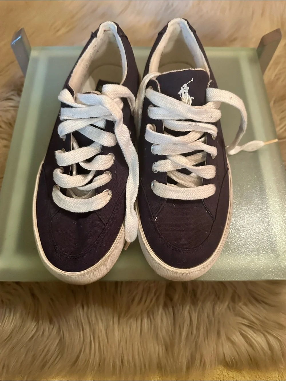 Polo by Ralph Lauren Navy Canvas Low-Top Sneakers with White Accents